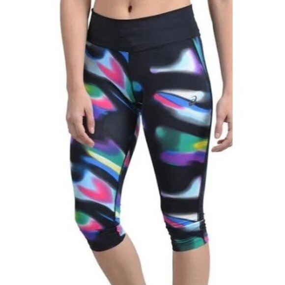 Asics Pants - Asics Motiondry Interval Multicolor Capri Leggings